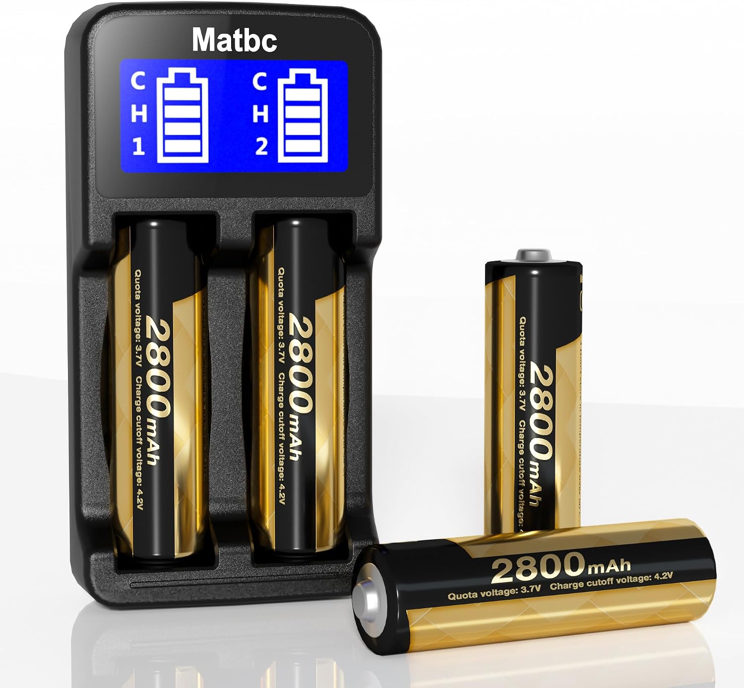 4 Pack 3.7V 18650 Rechargeable Battery Button Top and 2 Bay LCD Universal 18650 Battery Charger for Flashlights, Headlamp