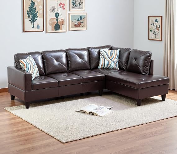 Leather Sectional Sofa Couch,L-Shape Sofa Sectional Couch Set with Chaise for Living Room/Apartment/Office(Brown,Facing Right Chaise)