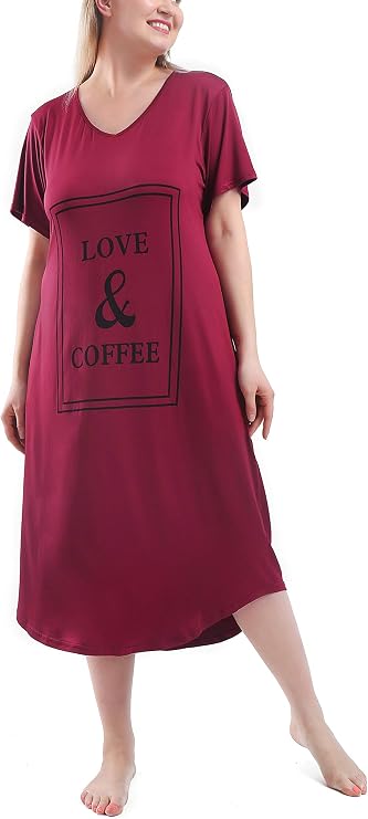 Plus Size Nightgowns for Women V Neck Short Sleeve Nightshirts Sleepwear