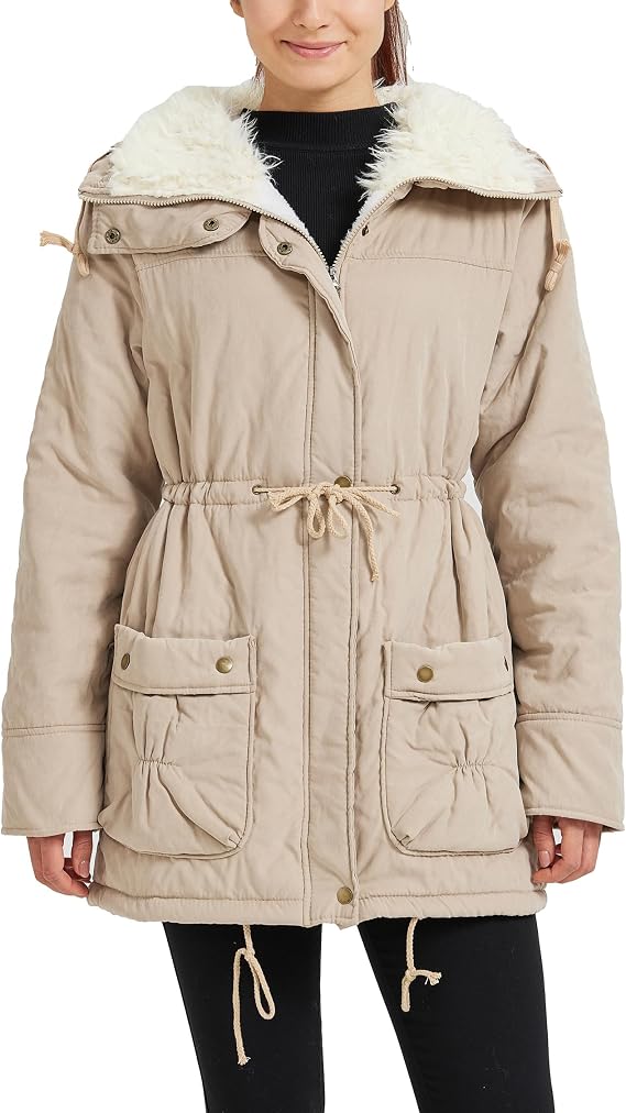 MEWOW Women's Winter Mid Length Thick Warm Faux Lamb Wool Lined Jacket Casual Coat