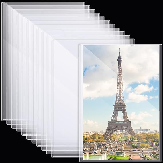 Henoyso 12 Pcs Poster Protector Sleeves 18 x 24 Inch, Clear Plastic Poster Sleeves Frame, Waterproof Rigid Print Sheet Protectors for Art Portfolio Storage, Wall Display, Magazines, Photos, Papers