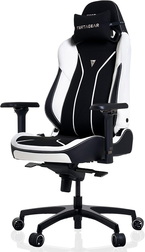 VERTAGEAR SL5800 Ergonomic Large Gaming Chair Featuring ContourMax Lumbar & VertaAir Seat Systems - RGB LED Kits Upgradeable - Black/White