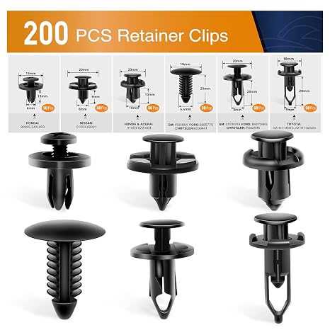 GOOACC Universal Plastic Fender Clips,200 Pcs Push Bumper Fastener Rivet Clips with 6 Size Auto Body Retainer Clips Bumpers,Car Fender Replacement for GM, Ford & Ch, GRC-47