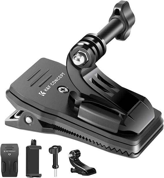 K&F Concept 360 Rotation Backpack Strap Quick Clip Mount for Hero 13/12/11/10/9/8/7/6/5/4 Black, DJI Osmo Action 5 Pro/4/3/6 and Other Action Camera