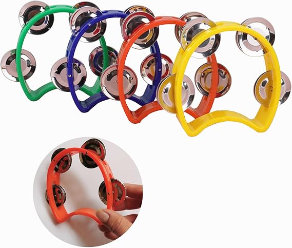 4Pcs Portable Double Row Tambourine Portable Mountable Tambourine Lightweight Half Moon Drum Kit Hand Held Half Moon Drum Kit for Musicians Singers Bands