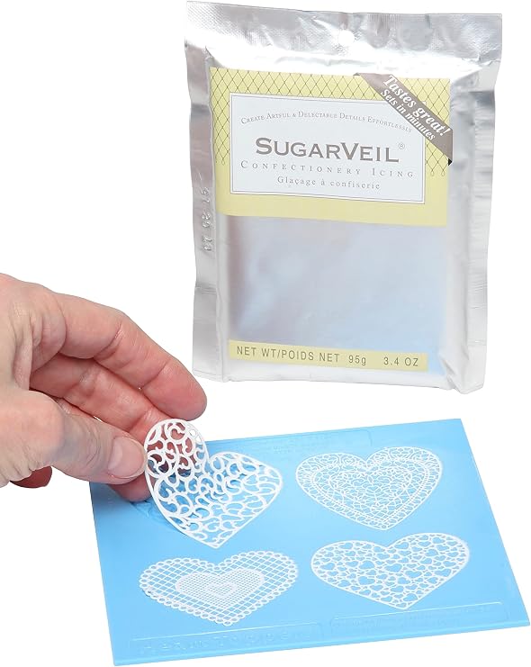 SugarVeil Heart Toppers with White SugarVeil Icing