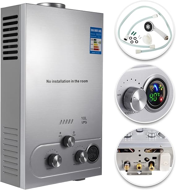10L Gas Water Heaters, 20kw Instant Shower Water Heater, Digital Temperature Display & Easy Installation & 24-Hour Water Supply, For Kitchen Bathroom Shower Mall Salon (10L)