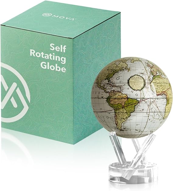 MOVA Self Rotating Globe, Antique Terrestrial White Classic (4.5")