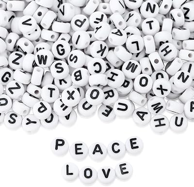 ZHIYUXI 1500PCS Letter Beads for Friendship Bracelets Acrylic Alphabet Beads for Bracelets Necklaces Jewelry Making Black Letters White Round Bead 4x7mm