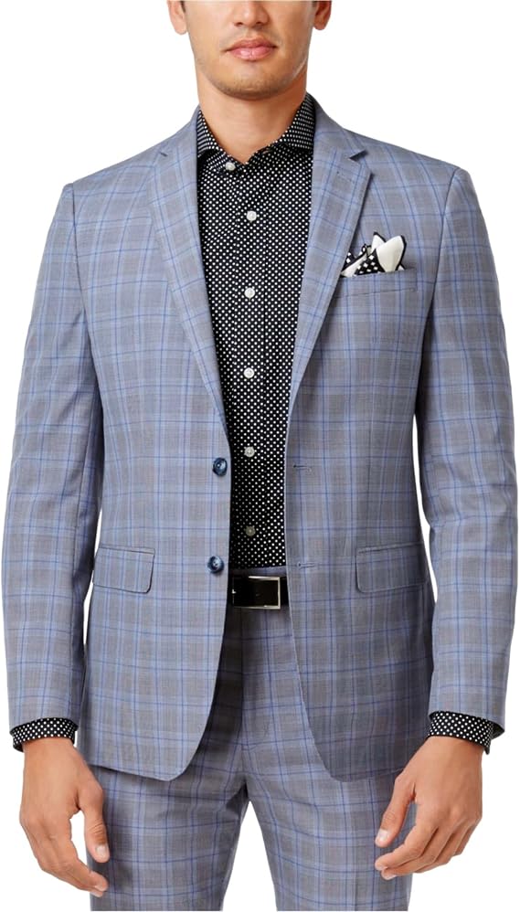Sean John Mens Plaid Two Button Blazer Jacket