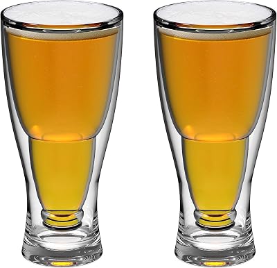 QGoods QG 28 Ounce Clear Acrylic Plastic Double Wall Upside Down Beer Glass Set of 2