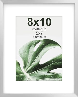 FrameWorks 8x10 with 5x7 Mat Silver Deluxe Modern Aluminum Picture Frame with Tempered Glass and Removable Mat