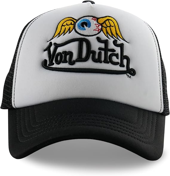 Von Dutch Flying Eye Foam Trucker Hat, Baseball Cap for Men and Women, Mens Caps with Adjustable Snapback Closure, Men's Hats & Caps, Accessories, Gifts, Black/White, One Size