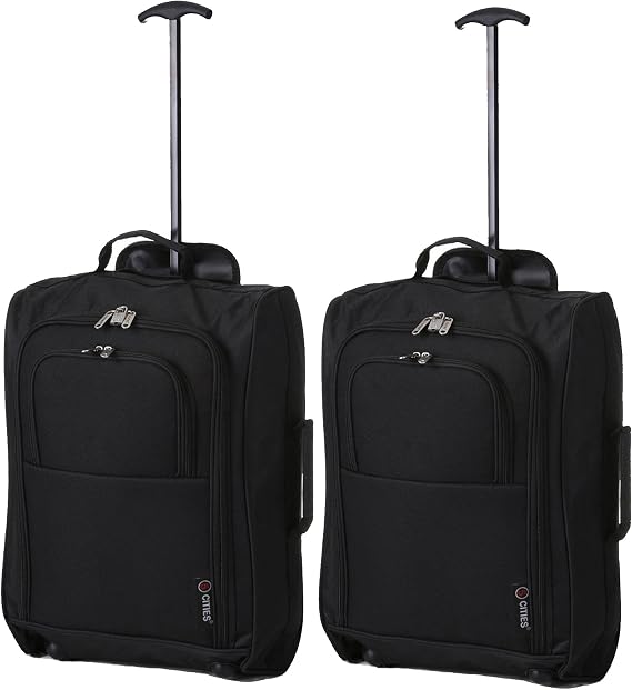 5 Cities The Valencia Collection Hand Luggage, 42 Liters, Plain Black Set of 2
