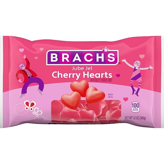 Brachs Jube Jel Cherry Hearts, Valentine's Day Candy, Classic Cherry Flavored Heart Candy for Valentine's Day, Heart Shaped Red Gummy Candy, 12 oz Bag