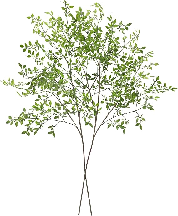 CEWOR Artificial Plants 2PCS 43.3 Inch Green Nandina Tall Plants for Wedding Shop Garden Office Home Decor Greenery Stems Fake Branches for Vase Indoor