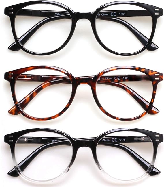 3 Pack Reading Glasses for Women and Men Spring Hinge Stylish Readers Black/Tortoise Readers for Men and Women