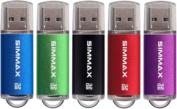 SIMMAX Flash Drive 5 Pack 32GB USB 2.0 Flash Drives Thumb Drive Memory Stick Pen Drive with Led Indicator (Blue Green Black Red Purple)