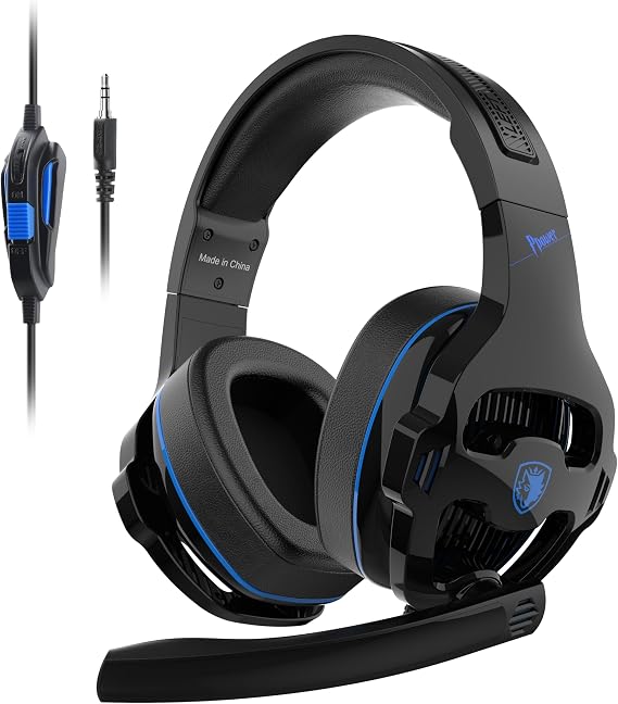 SA726 Stereo Gaming Headset for Xbox One PS4 PS5 Controller, Over Ear Headphone with Mic Noise Cancelling Headset for PC Xbox Series (Black Blue)