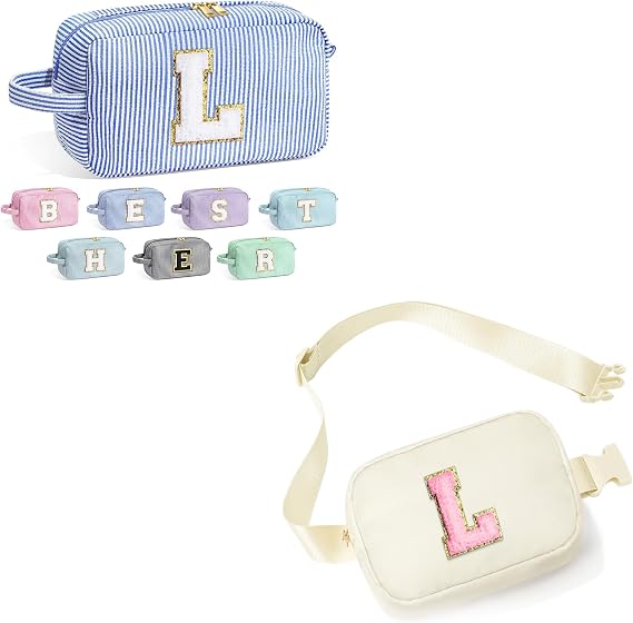 YOOLIFE Initial Girls Makeup Bag and Crossbody Bag L