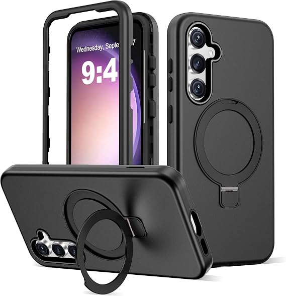 Designed for Samsung Galaxy S23 FE Case with Magnetic Ring Stand [Compatible with Mag-Safe][Military Grade Drop Protection][Build in Kickstand] S23 FE Phone Case 6.4",Black