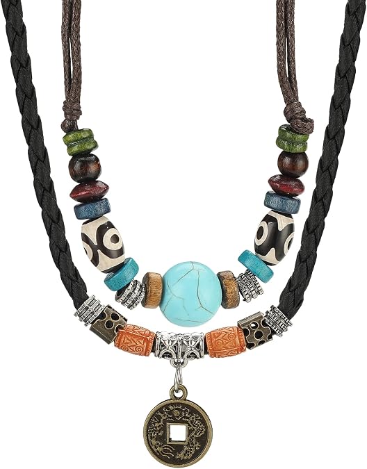 Men Braided Leather Necklace, Men Women Vintage Bohemian Style Ethnic Necklace, Adjustable Necklace