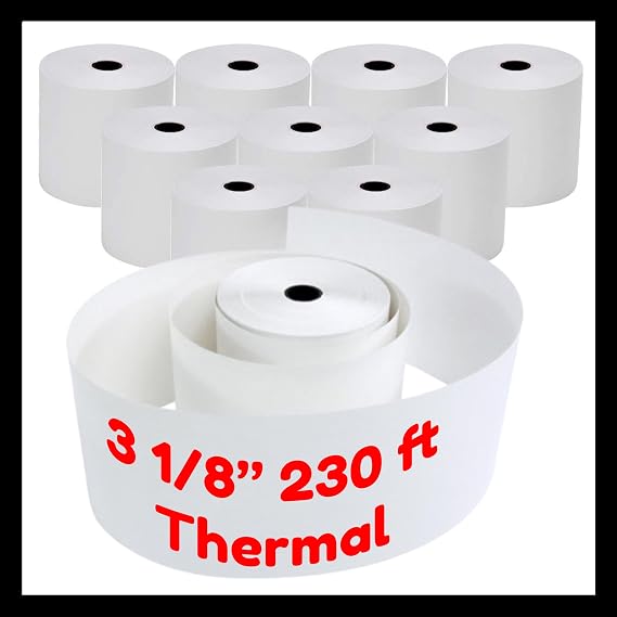 3 1/8" x 230' Thermal Receipt Paper 10 Rolls POS System Cash Register Calculator Supplies Individual Packed Replacement Compatible with Epson, SNBC, Sam4s, Star, Clover Printers (10 Rolls)