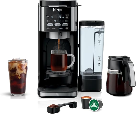 Spre kayou Ninja CFP101 DualBrew Hot & Iced Coffee Maker, Single-Serve, compatible with K-Cups & 12-Cup Drip Coffee Maker, Black