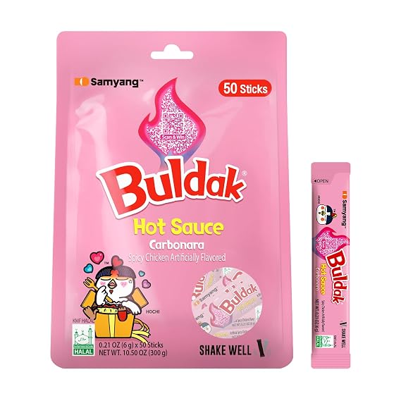 Buldak Carbonara Korean Spicy Hot Chicken Stick Sauce, 0.21 oz 50-Sticks