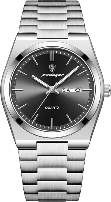 Poedagar Men's Luxury Business Watch Waterproof Glow-in-The Dark Date Week Stainless Steel Men's Watch Casual Quartz Men's Watch Men