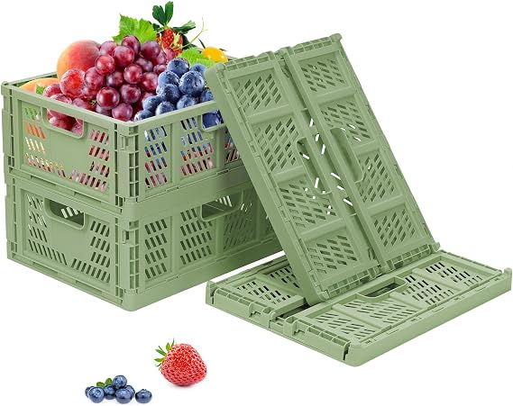 Shelf Baskets Set of 4 Plastic Storage Boxes Foldable Storage Boxes Kitchen Drawer Inserts Stackable Shelf Baskets Storage Boxes Transport Boxes Cabinet Container Cubes Home Office Bedroom Green