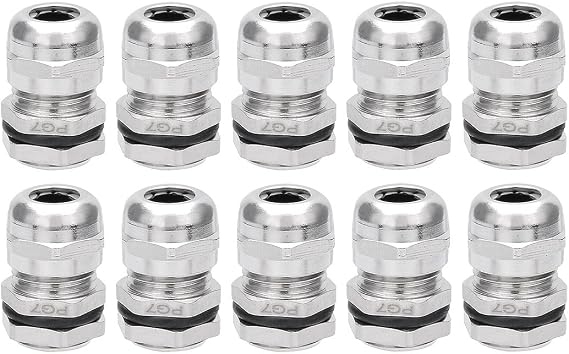 uxcell Cable Gland PG7 Metal Waterproof Cable Glands Joints Adjustable Connector for 3-6.5mm Dia Cable, Pack of 10
