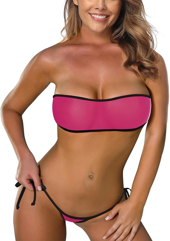 SHERRYLO Ultra Sheer Micro Bikini Bandeau Top Brazilian Mini Thong Mesh
