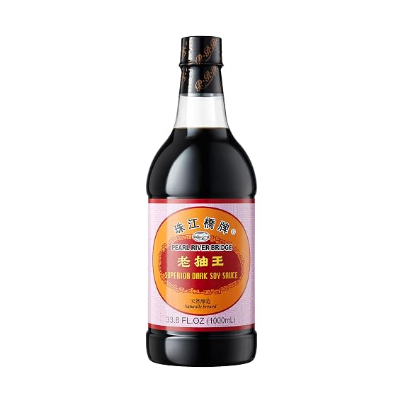 Pearl River Bridge Superior Dark Soy Sauce Made from Non-GMO Soybeans, Vegan, No MSG Added, Naturally Brewed Rich Dark Color for Red-Braising, Marinades, Stir-Fries, Soups & Authentic Asian Cuisine, 33.8 fl oz ,Plastic Bottle