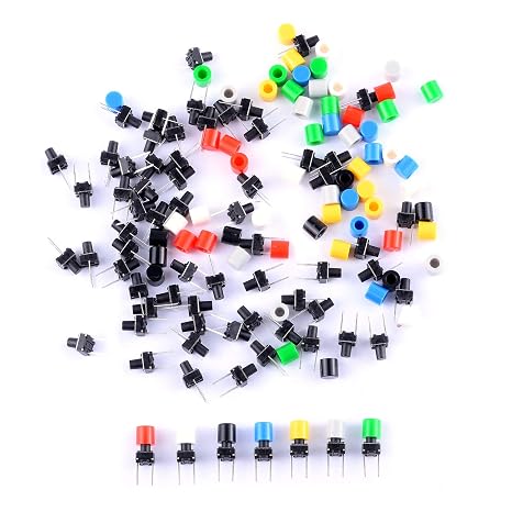 70Pcs 668mm Momentary Tactile Tact Push Button Switch with Button Caps of 7 Color for Breadboard Arduino (Pack of 70) CYT1115