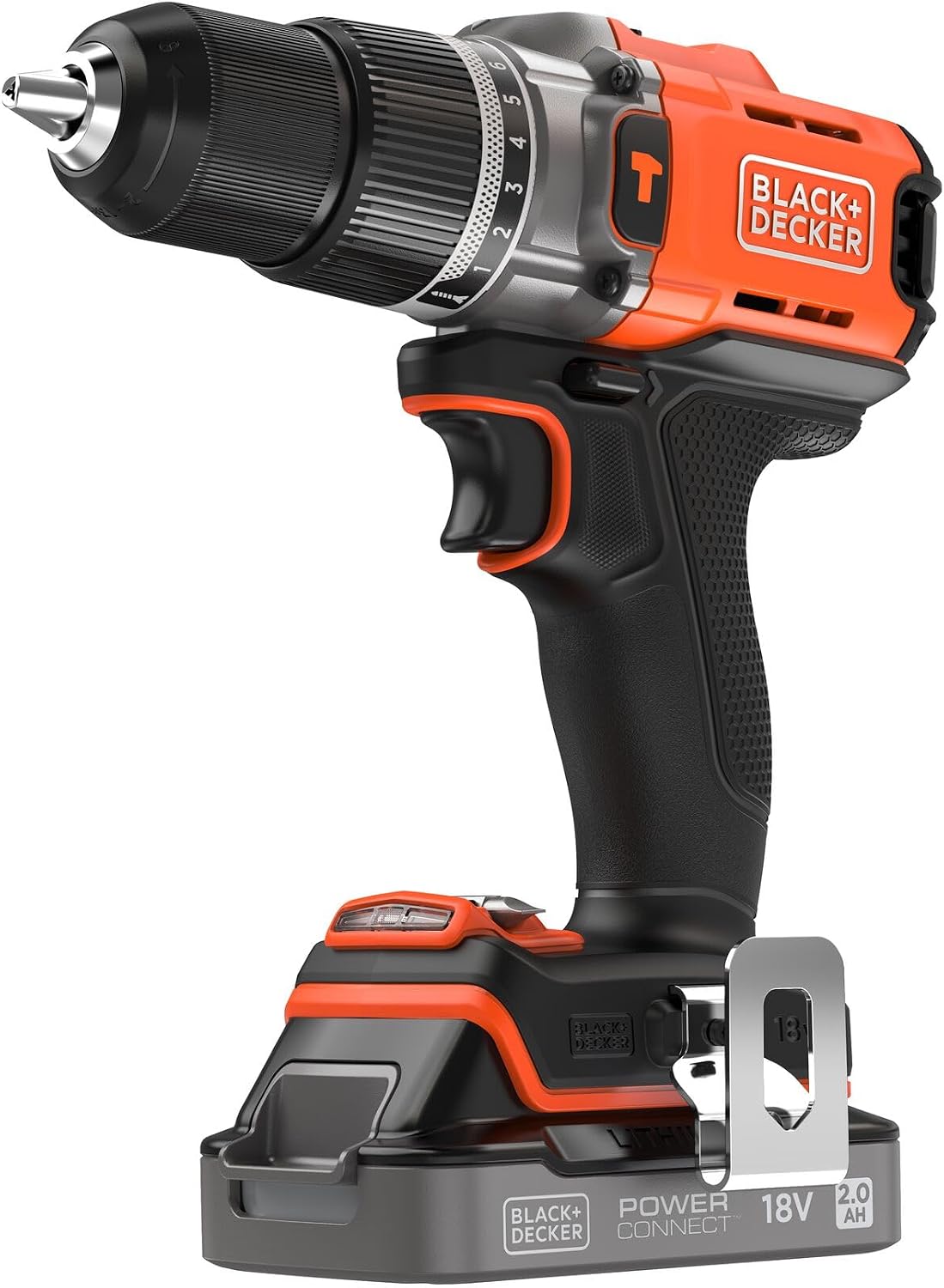 Black  Decker BCD383D1XK-QW 18V POWERCONNECT Wireless Hammer Drill With Battery with 1x 2 Ah Charging Indicator, 1A Charger and Carrying Case