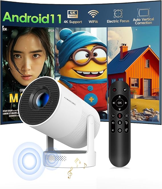 【Electric Focus】 Magcubic Mini Projector 4K Support, Portable Projector with WiFi 6 and Bluetooth 5.4, Smart Proyector, 5W Soundbase Speaker, 180° Rotation for Home Theater HY300 Ultra