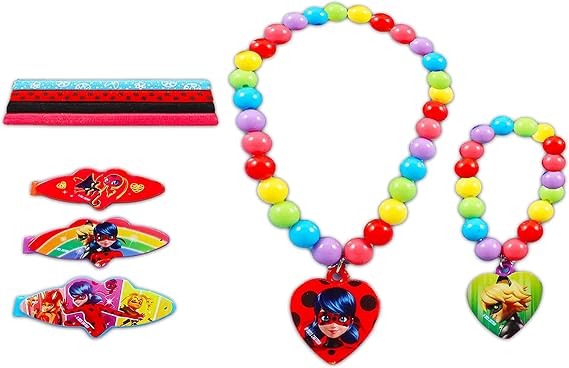 Miraculous ladybug 15 accessories box set jewelry box necklace bracelet barretta pony & elastic, plastic, plastic.