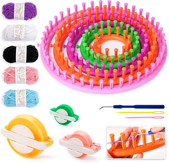 LOVEINUSA 16PCS Knitting Loom and Pompom Maker Set, Pompom Maker Set Pom Makers Pompom Maker with Yarn Skeins for Beginners Christmas Hat Scarf Shawl Sweater Socks