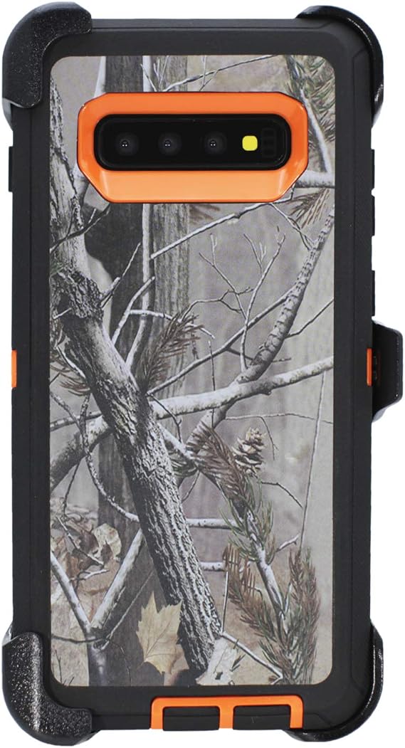 Case for Galaxy S10 Plus (6.4") Heavy Duty Full Body Military Grade Drop Protection Carrying Cover Holder | Holster for Men Belt with Clip Stand Camouflage/Orange