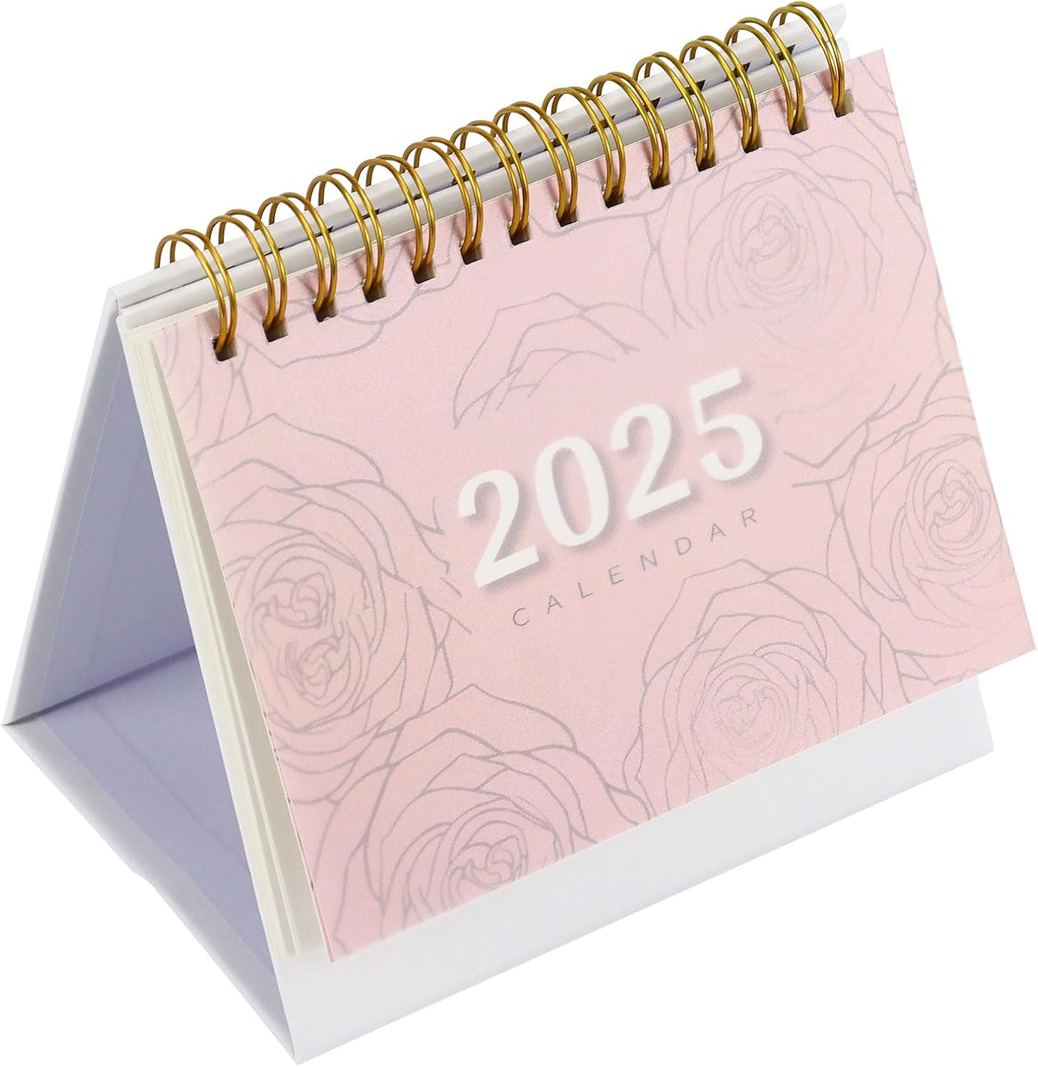 Desk Calendar 2024-2025, 5.2 x 5.3, Runs From July 2024 Until December 2025, Standing Flip Academic Year Monthly Calendars with Gold Coil, Easy to Read Rose