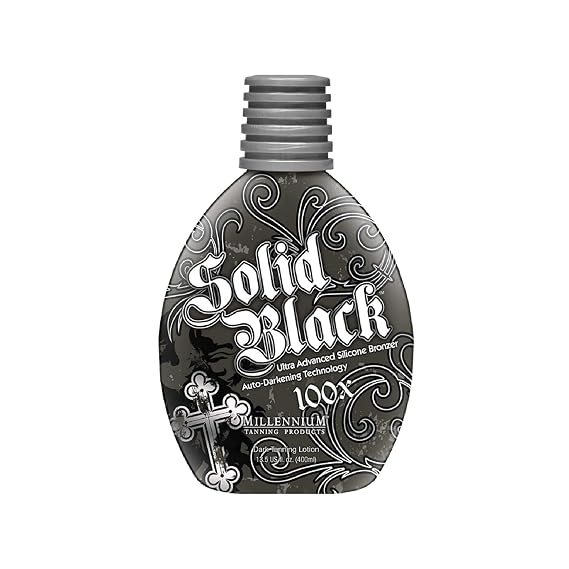Millennium Tanning SOLID BLACK 100X Dark Tanning Lotion Indoor Outdoor Tan Enhancing Silicone Bronzer Tanning Bed Lotion 13.5 Fl oz (400 ml)