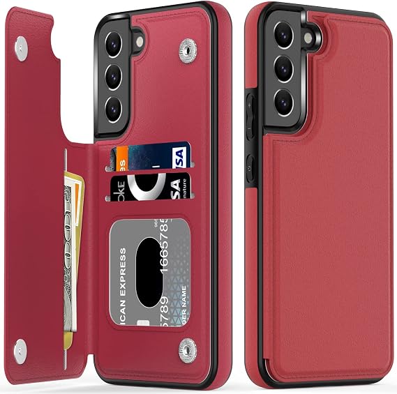 LETO Galaxy S21 FE Case,Luxury Flip Folio Leather Wallet Case Cover with Card Slots and Kickstand for Girls Women,Protective Phone Case Hot Pink
