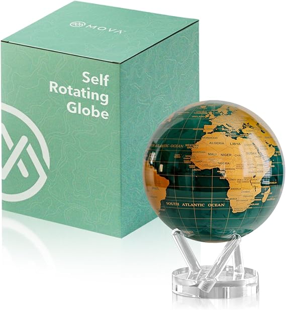 MOVA Globe - Emerald Green and Gold Prestige 8.5 | Solar-Powered Rotating Globe | Desk Decor with Stand | No Batteries Needed | Modern Map Accent for Home or Office