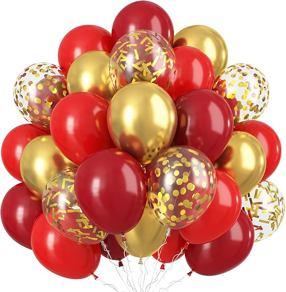 Dark Red and Gold Balloon, 60 Pack 12 Inch Latex Balloons