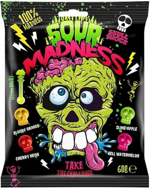 Sour Madness Skull Shape Candy Extreme Sour Take The Challenge 60g (Imported)