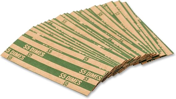 Flat Coin Wrappers, Dimes, $5, 1000 Wrappers/Box