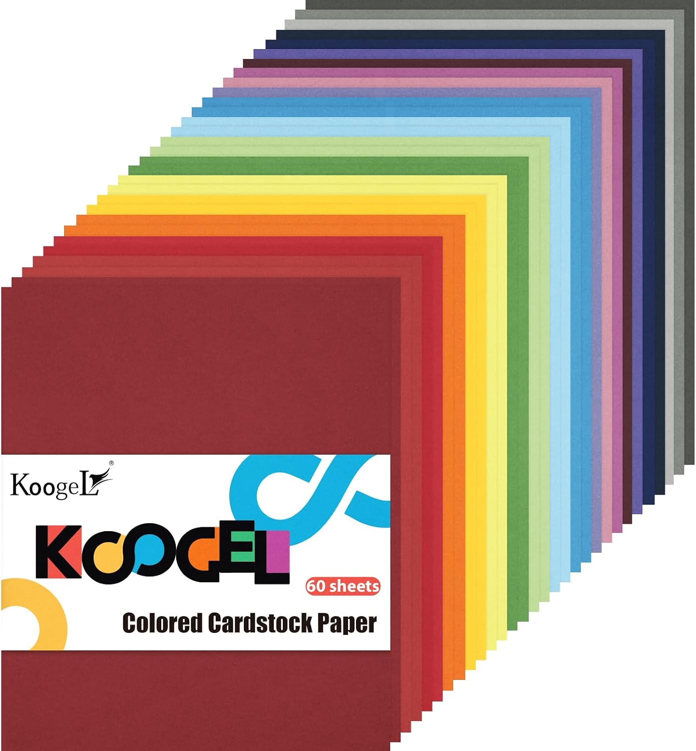 Koogel 60 Sheets Colored Card Stock Printer Paper, 120gsm 32lb 20 Colors Construction Paper Bulk, 8.5 x 11 Inche