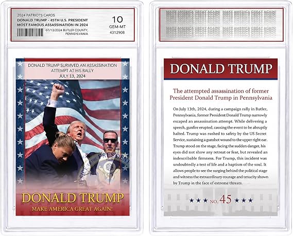 Trump Trading Card - Donald Trump Collectibles, Assasination Attempt, GEM Mint 10 Rated, 2024 MAGA Political Memorabilia Gifts (Card)