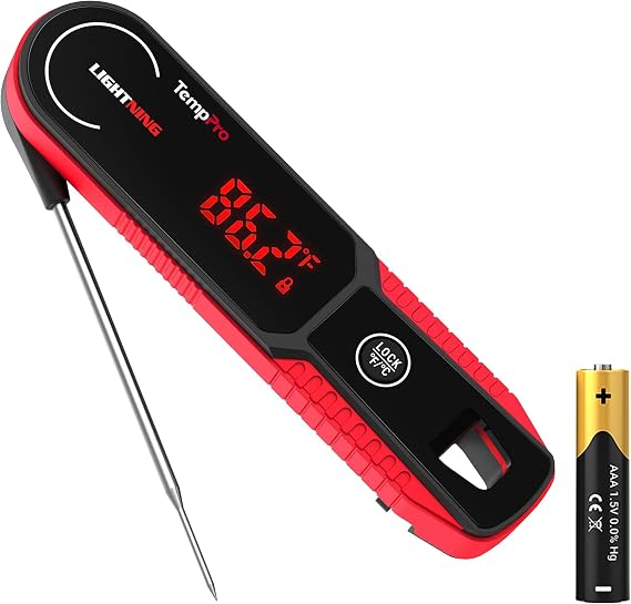 TempPro TempSwift 1 Sec Instant Read Meat Thermometer Digital | Kitchen Food Thermometer with 180 Rotating Display, IP67 Waterproof Cooking Thermometers for Deep Fry Smoker Grill BBQ, Red